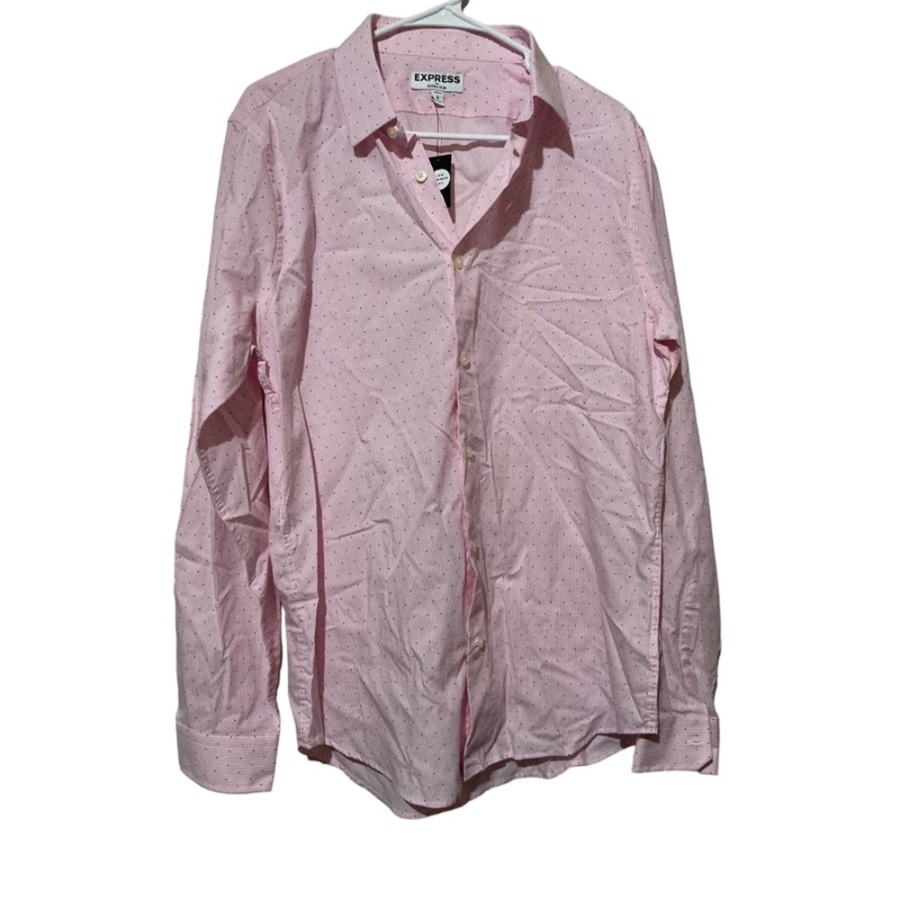 Express Dress Shirt Men's L 16-16 1/2 Pink Striped Extra Slim Point Collar New